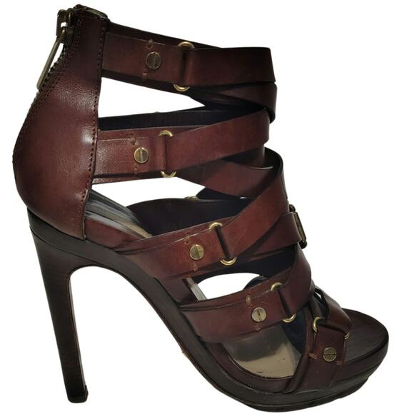 Michael Kors Collection Extreme Strap Brown Leather Platform Gladiator Size 9.5 - Picture 5 of 13